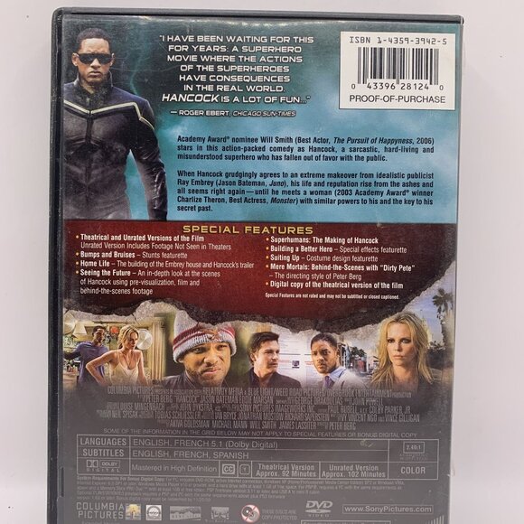 Hancock (Two-Disc Unrated Special Edition) DVD Movie Columbia Widescreen - Picture 2 of 5